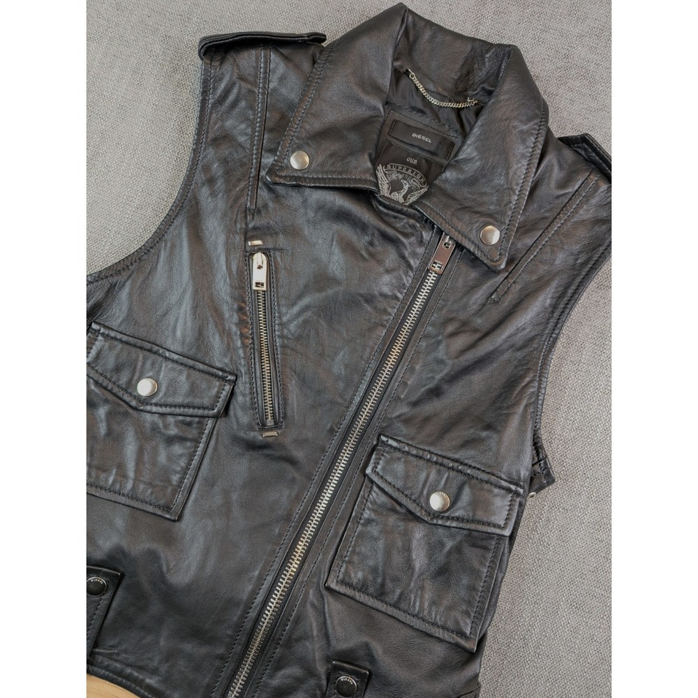 Diesel Leather Jacket Vest Women S Black Assymetrical Zip Moto Biker Punk Buckle